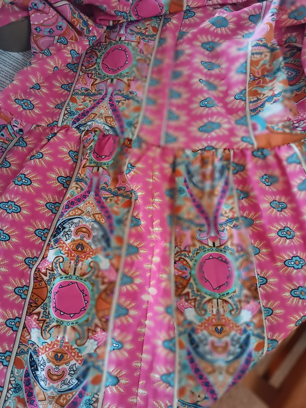 Kara and Kate Pink Blue Floral Paisley Crochet Trim Flowy Tunic Dress NWOT Large - Picture 7 of 8